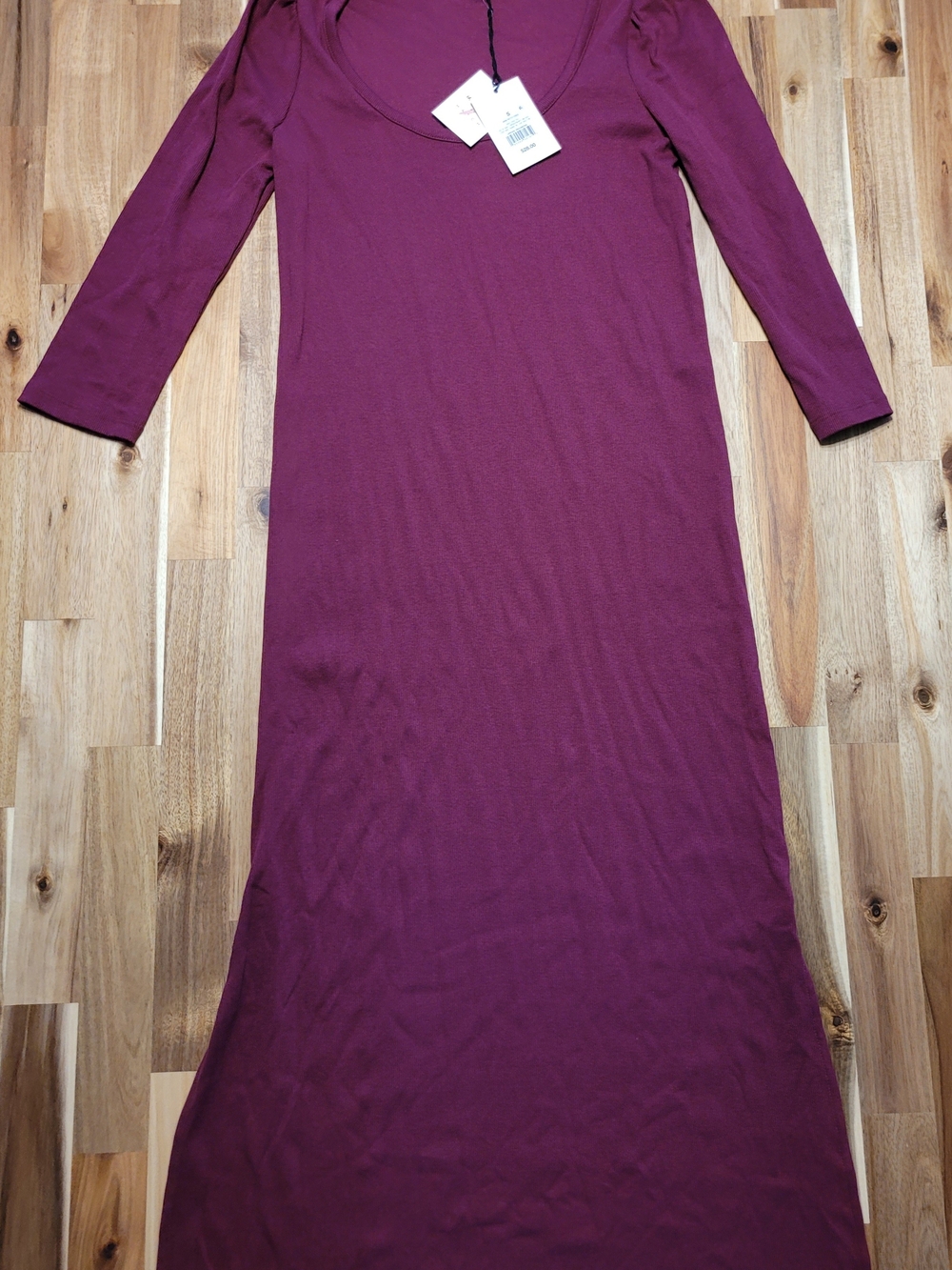 Scoop Neck Long Sleeve Maxi Dress in Plum